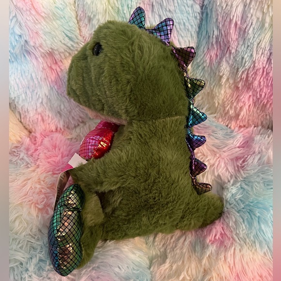 You’re ROAR-SOME Green Dinosaur with Shiny Heart and Toes 11”x11” Stuffed Animal - Picture 4 of 9